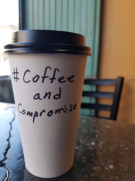 Symbolic objects (coffee cups) urge lawmakers to communicate with each other (grab a coffee and talk). Part of the #CoffeeandCompromise protest.